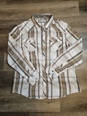 BKE Men's Plaid Button-Down Shirt in White and Brown 2XL Never Worn